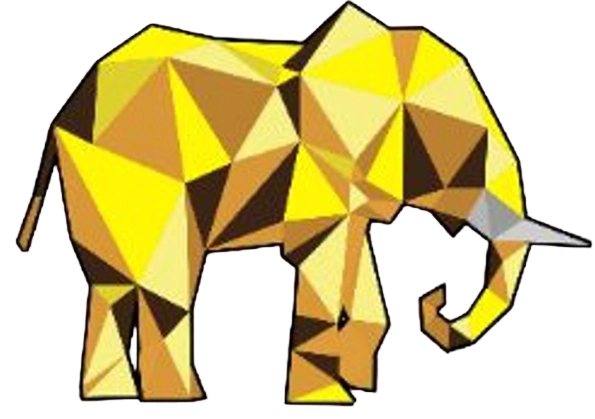 The yellow geometric elephant from Pustakadata.id